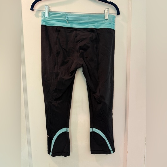Lululemon Run Inspire II Crop Pants Black and Aqua Blue Size 8 - Picture 7 of 13